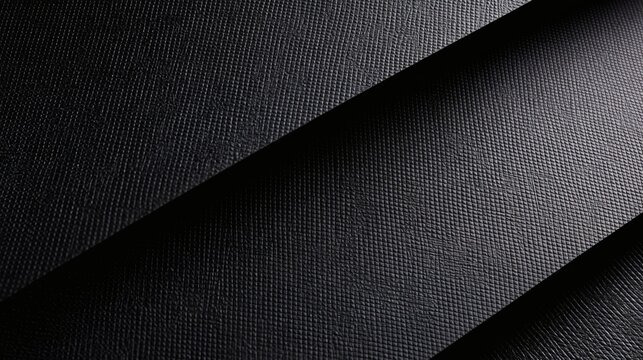 Geometric black saffiano leather texture background with diagonal layered folds