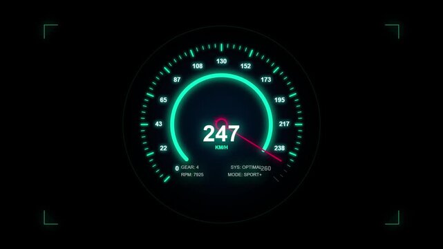 Digital speedometer display on a car dashboard in sport mode