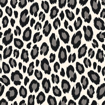 Seamless repeating pattern of minimalist hand-drawn monochrome leopard print with rustic black and gray rosettes on white background
