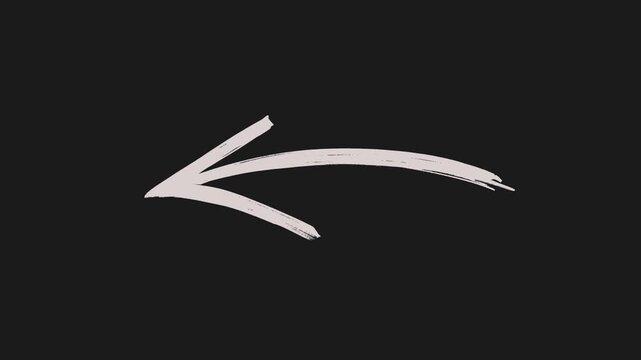 White hand painted brush arrow animation pointing left, motion graphics