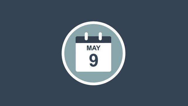 Minimalist may 9th calendar animation featuring a clean flat style scheduling apps, digital planning interfaces, time management presentations, and business reminders