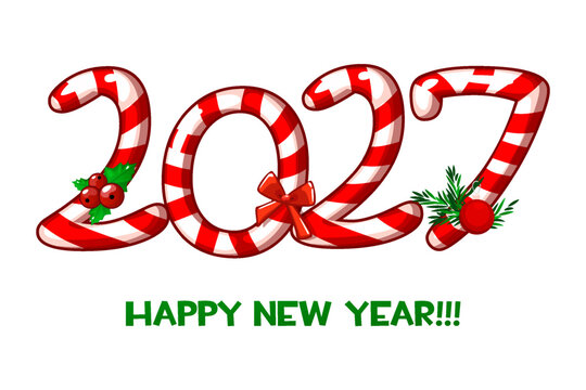 2027 New Year Numbers Made of Red Candy Canes