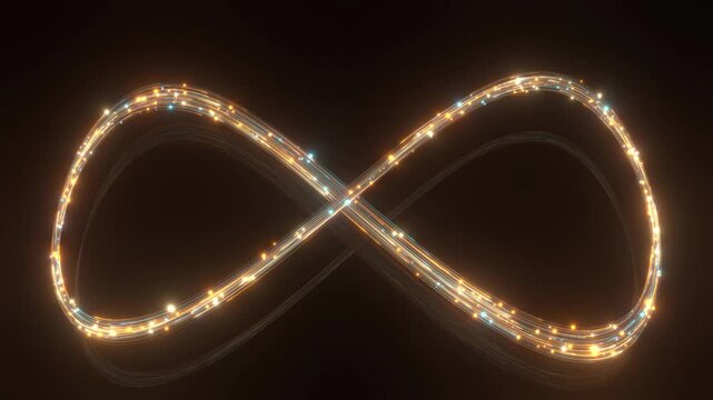Neon sign symbol infinity particles bg able to loop endless 4k