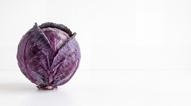 Single head of raw red cabbage isolated on white background