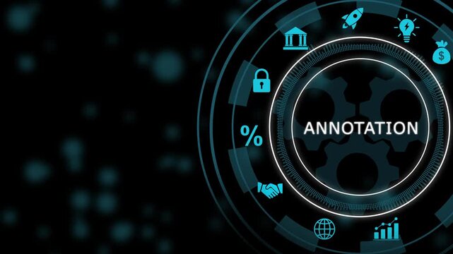 Digital annotation interface featuring rotating mechanical gears and futuristic hud with business for data analysis, corporate strategy, financial growth, and modern technological innovation