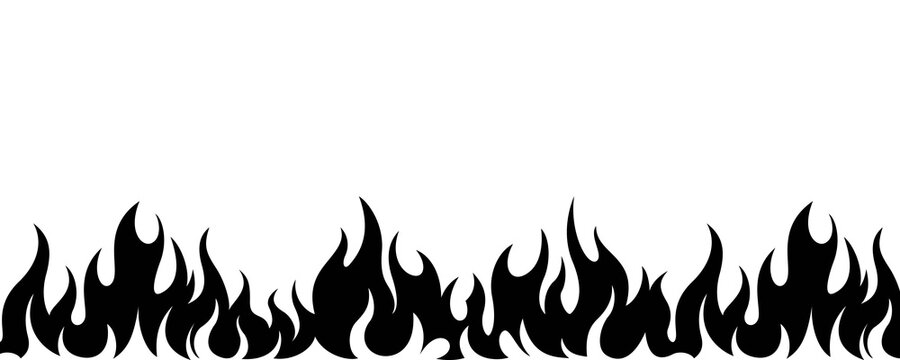 Black flame lower border silhouette vector graphic element on transparent background template.