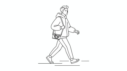 Fototapeta premium Monoline Geometric Walking Person Vector Illustration