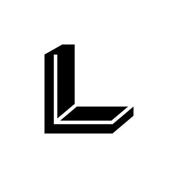 Bold 3D isometric letter L logo icon isolated on white background. Minimalist geometric corner shape for corporate branding, tech startup identity, and modern typography designs in black and white.
