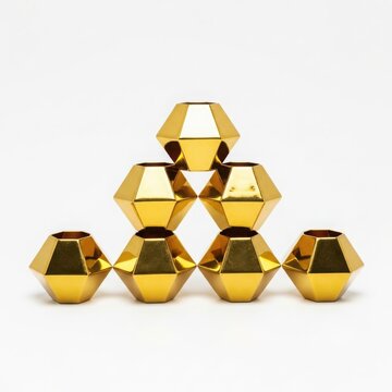 Golden pyramid stack of metallic bars isolated on white background