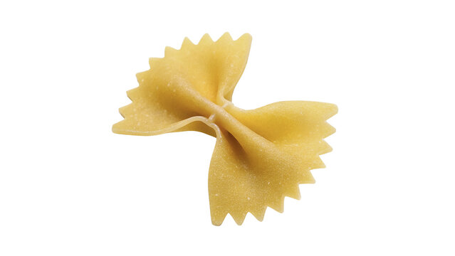 Single yellow dry farfalle bow tie pasta piece isolated on transparent background