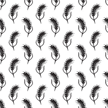 Seamless pattern with hand drawn cereal wheat oat rye barley rice ears spikelet Organic healthy food For decorative print, fabric, package, background