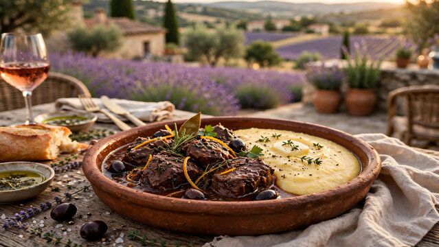 Boeuf en daube Provencale with polenta countryside restaurant