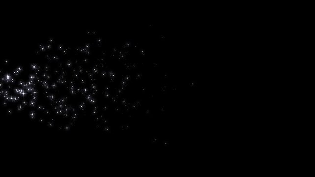 Luxury white glitter sparkle animation, fairy dust, glowing star particles burst, twinkling shimmer line effect, doodle stars motion, seamless shiny transition overlay on black background. 4k video.