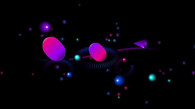 Abstract fluid shapes morphing with glowing particles during ethereal cosmic dance