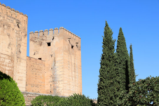 Tower in the garden of the Alhambra in the Spanish city Granada, Andalusia, Spain    