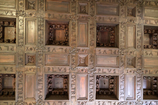 Coffered ceiling of the room in the Alhambra, Granada, Andalusia, Spain