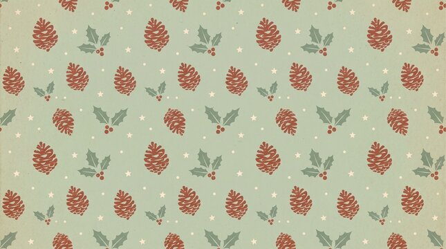 Sage Green and Rust Rustic Christmas Seamless Pattern Background