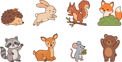 Fototapeta premium Cute Woodland Forest Animals Cartoon Character Collection with Adorable Wildlife Illustrations