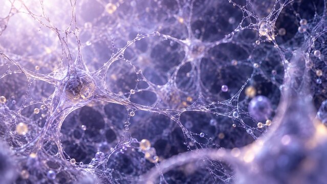 Glial Inspired Web Expanding Through a Frosted Violet Depth Field