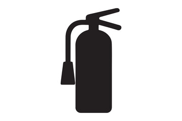 Obraz premium Black silhouette of a standard fire extinguisher with hose and handle isolated on clean background
