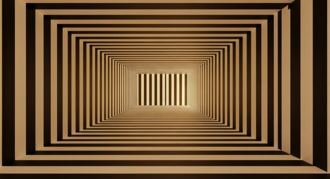 Recursive perspective tunnel of wooden planks and green frames