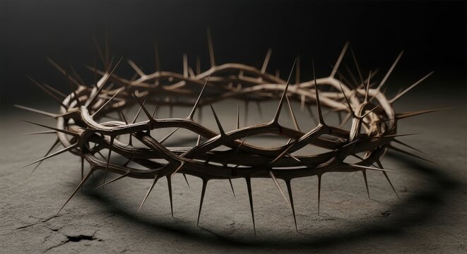 Intricate thorns crafting a crown of suffering in grayscale
