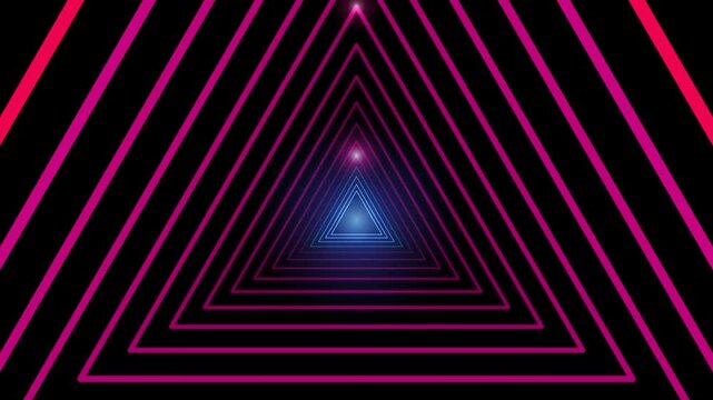 Abstract geometric tunnel with glowing blue center and red purple lines in seamless motion