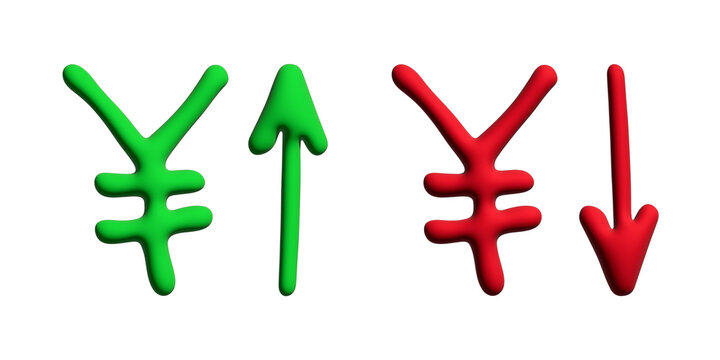 3d yen currency symbol Growth and fall profit with arrow up and down Element for design