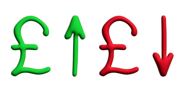 3d british pound currency symbol Growth and fall profit with arrow up and down Element for design