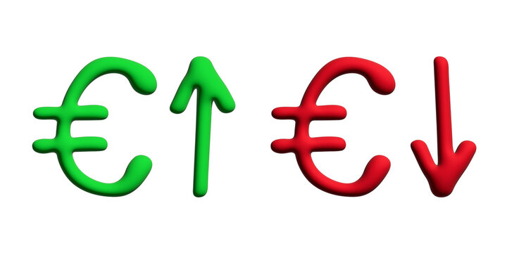 3d euro currency symbol Growth and fall profit with arrow up and down Element for design