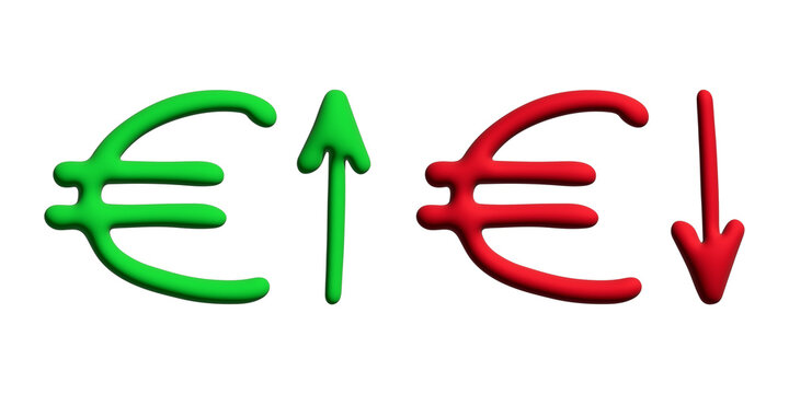 3d euro currency symbol Growth and fall profit with arrow up and down Element for design