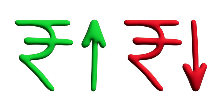 3d rupee currency symbol Growth and fall profit with arrow up and down Element for design