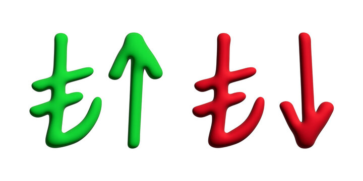 3d turkish lira currency symbol Growth and fall profit with arrow up and down Element for design