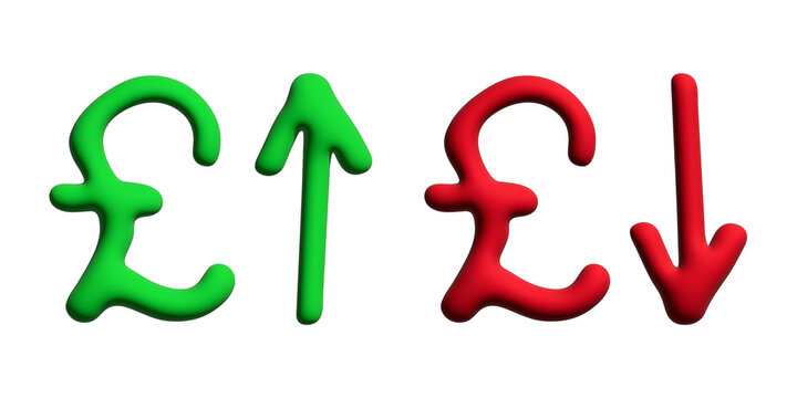 3d british pound currency symbol Growth and fall profit with arrow up and down Element for design