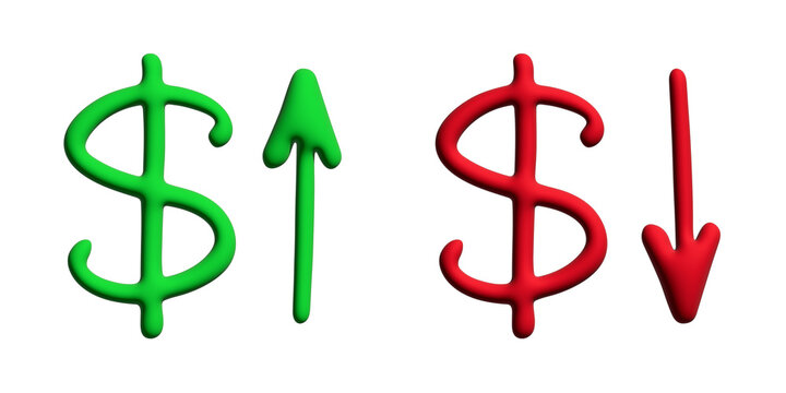 3d dollar currency symbol Growth and fall profit with arrow up and down Element for design
