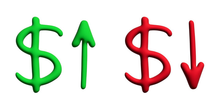 3d dollar currency symbol Growth and fall profit with arrow up and down Element for design