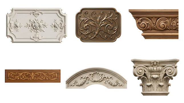 Architectural ornaments elements isolated on transparent background