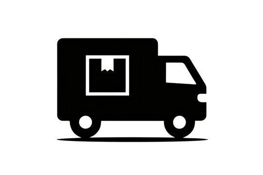 Commercial freight delivery truck cargo van silhouette icon with parcel box symbol isolated on white   
