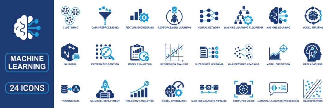 Machine Learning Solid Icon Set