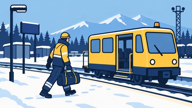 Rail Worker Commuting to Remote Snowy Maintenance Camp