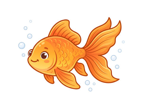 Colorful goldfish vector illustration, cute cartoon fish on white background
