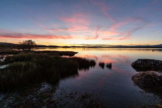 Landscape with the Valpara&iacute;so Reservoir at sunset, Zamora, Castile and Le&oacute;n, Spain.