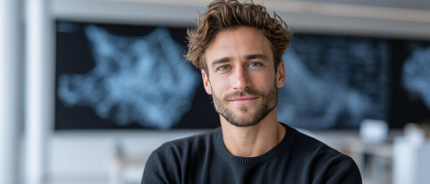 Young AI Startup Founder in Minimalist Workspace &mdash; Neural Pattern Innovation Portrait

