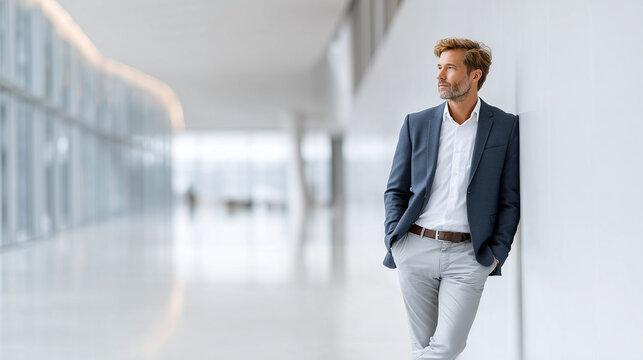 Young Executive Reviewing Growth Opportunities Near Glass Wall &mdash; AI Corporate Business Portrait

