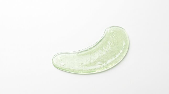 Translucent green hydrogel eye patch with honeycomb texture photographed from above on a clean white surface