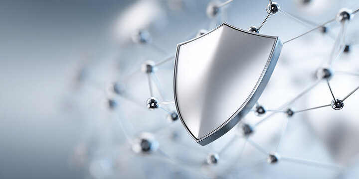 Global Cybersecurity Infrastructure with Shield Geometry and Digital Pathways &mdash; Corporate Security Visualization

