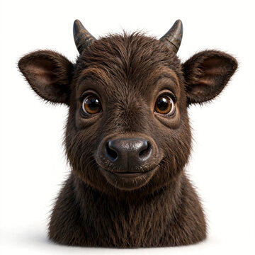 Cute Anoa head 3D realistic caricature, endemic Sulawesi Indonesia