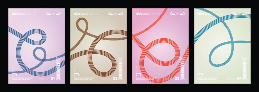 Abstract colorful line art patterns in four panels