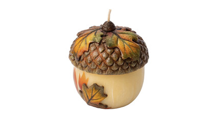 Decorative ceramic acorn shaped candle wax ornament isolated on transparent background © RobynRees