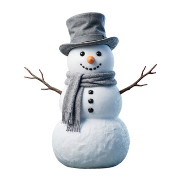 Cute Snowman with Top Hat and Scarf Isolated 3D Winter Illustration